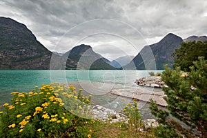 Scenic view of Oppstrynsvatnet lake at Geirangerfjord area, Hellesylt - Norway - Scandinavia