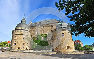 Scenic view of Orebro old castle in summer day