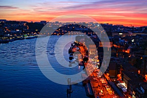 Scenic view over Luis I bridge in Oporto