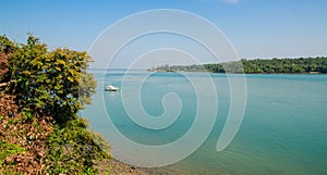 Scenic view over ocean and neighbour island of Bubaque, Bijagos Archipelago, Guinea Bissau