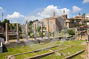 Scenic view over the ruins of the Roman Forum in Rome