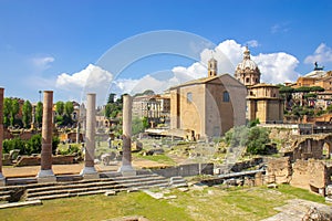 Scenic view over the ruins of the Roman Forum in Rome