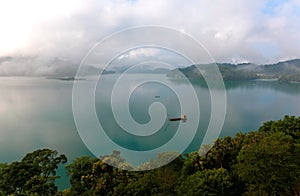 Scenic view overlooking Sun-Moon Lake, a famous tourists destination in Nantou, Taiwan