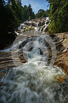 scenic view pandan river waterfall , pahang , malaysia