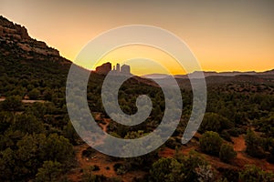 scenic view panoramic landscape, Sedona, Arizona at sunset.