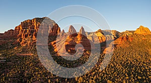 scenic view panoramic landscape, Sedona, Arizona at sunset.