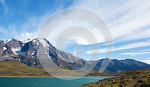 Scenic view of Pehoe lake in Torres del Paine