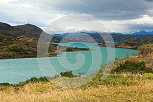 Scenic view of Pehoe lake in Torres del Paine