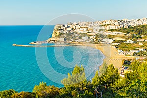 A scenic view of Peschici, small fisihing town in Apuglia south