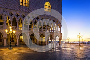 Scenic view of Piazza San Marco in Venice at sunrise, Italy. Piazza San Marco at sunrise, Vinice, Italy. Venice sunrise, famous S