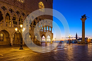 Scenic view of Piazza San Marco in Venice at sunrise, Italy. Piazza San Marco at sunrise, Vinice, Italy. Venice sunrise, famous S