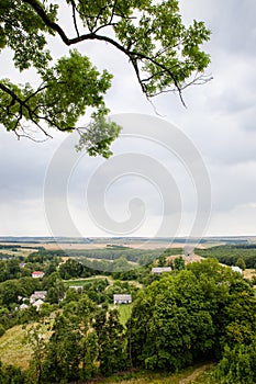 Scenic view on Pidkamin inselberg on adjacent hill in Brody region of Galychyna photo