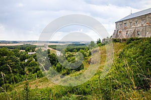 Scenic view on Pidkamin inselberg on adjacent hill in Brody region of Galychyna photo