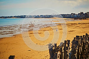 Scenic view of Plage du Sillon beach in Saint-Malo, Brittany, France photo