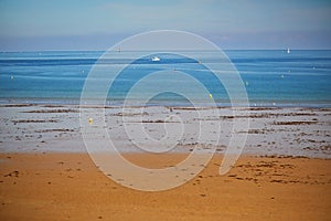 Scenic view of Plage du Sillon beach in Saint-Malo, Brittany, France photo