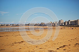 Scenic view of Plage du Sillon beach in Saint-Malo, Brittany, France photo