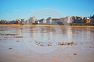 Scenic view of Plage du Sillon beach in Saint-Malo, Brittany, France photo