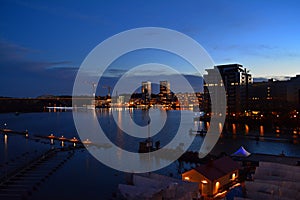 Scenic view at the port of Stockholm in Sweden during a beautiful sunset