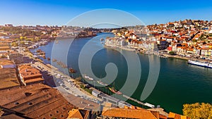 Scenic view of the Porto Old Town pier architecture over Duoro r