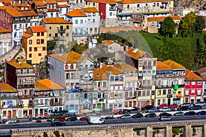 Scenic view of the Porto Old Town pier architecture over Duoro river in Porto, Portugal