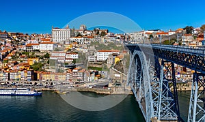 Scenic view of the Porto Old Town pier architecture over Duoro river in Porto, Portugal