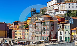 Scenic view of the Porto Old Town pier architecture over Duoro river in Porto, Portugal