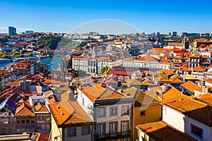 Scenic view of the Porto Old Town pier architecture over Duoro river in Porto, Portugal