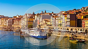 Scenic view of the Porto Old Town pier architecture over Duoro river in Porto, Portugal