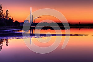 Scenic view of Power Plant in sunset