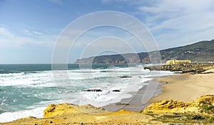 Praia do Guincho in Atlantic Ocean, Portugal. photo
