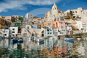 Scenic view of Procida island in Naples gulf, Italy