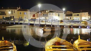Scenic view of Provencale Venice, French town of Martigues on Mediterranean coast overlooking buildings on bank of canal