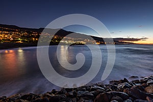 Scenic view of Punta Brava down a beach with Teide volcano in the background