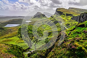 Scenic view of Quiraing mountains in Isle of Skye, Scottish high