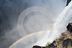 Scenic view of a rainbow at Victoria Falls, Zambia