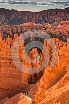 Scenic view of red sandstone hoodoos in Bryce Canyon National Park in Utah, USA