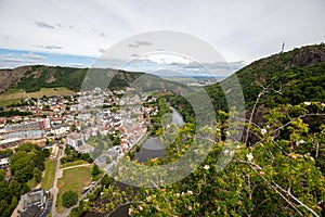 Scenic view from Rheingrafenstein at landscape with river nahe photo