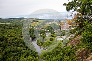 Scenic view from Rheingrafenstein at landscape with river nahe photo