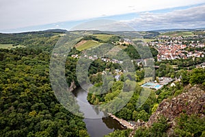 Scenic view from Rheingrafenstein at landscape with river nahe photo