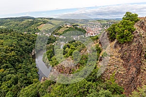 Scenic view from Rheingrafenstein at landscape with river nahe photo