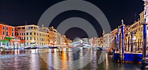 Scenic view of the Rialto Bridge, venice at night