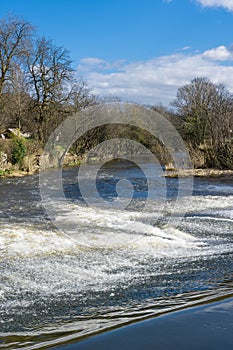 Scenic View of The River Aire at Shipley Looking Downstream from a Weir.