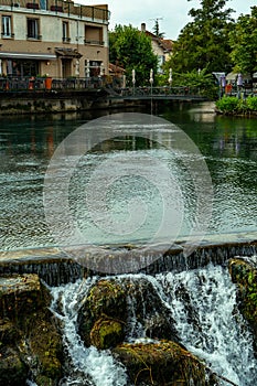 Scenic view on river Sorgue in colorful old town Lisle-sul-la-Sorgue in Provence, France