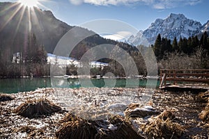 Scenic view on river source lake zelenci, slovenia