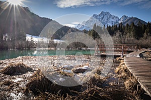 Scenic view on river source lake zelenci, slovenia