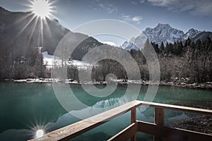 Scenic view on river source lake zelenci, slovenia