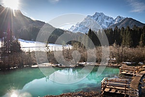 Scenic view on river source lake zelenci, slovenia