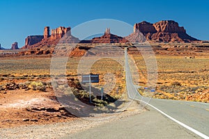 Scenic view of a road in the barren landscape of Monument Valley, Utah, USA