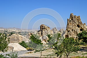 Scenic view of rock formations in Goreme open-air museum, Cappadocia, Turkey