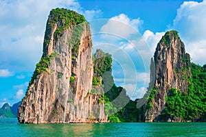 Scenic view of rock islands in Halong Bay, Vietnam